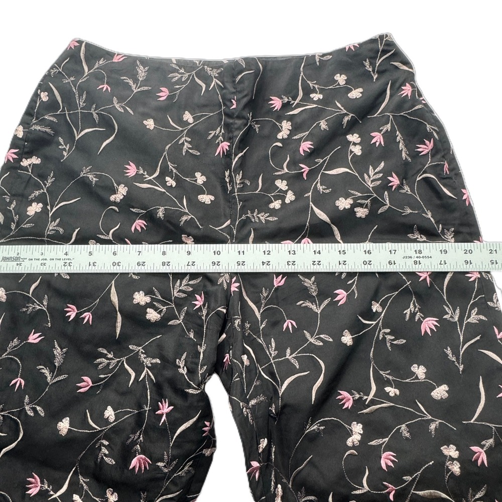 Burns Embroidered Black Silk Ankle Pants Womens 8 Pink Floral Botanical Luxury - Picture 8 of 12